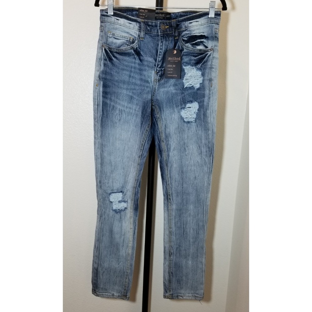 Method Mens Sz 28 X 30 Faded Blue Jeans Slim Fit Low Rise Street Festival NWT
